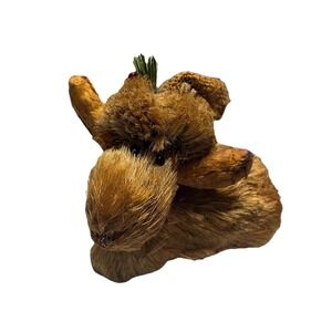 Rustic Buri Bristle Moose Ornament Burlap Hat Berry Accents Woodland Cabin Decor